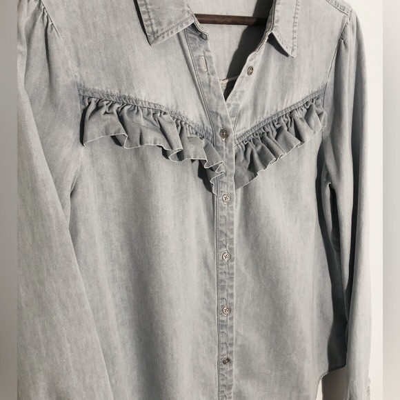 Paige Layda Denim Ruffle Shirt - Size M - Picture 4 of 9